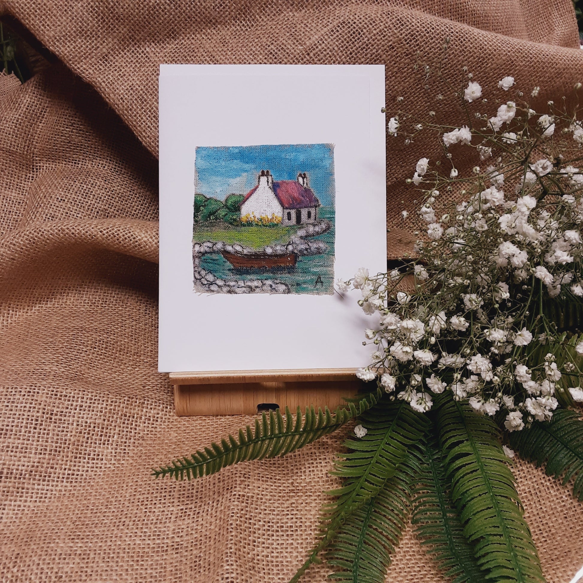 HAND PAINTED - Cottage - GREETINGS CARD