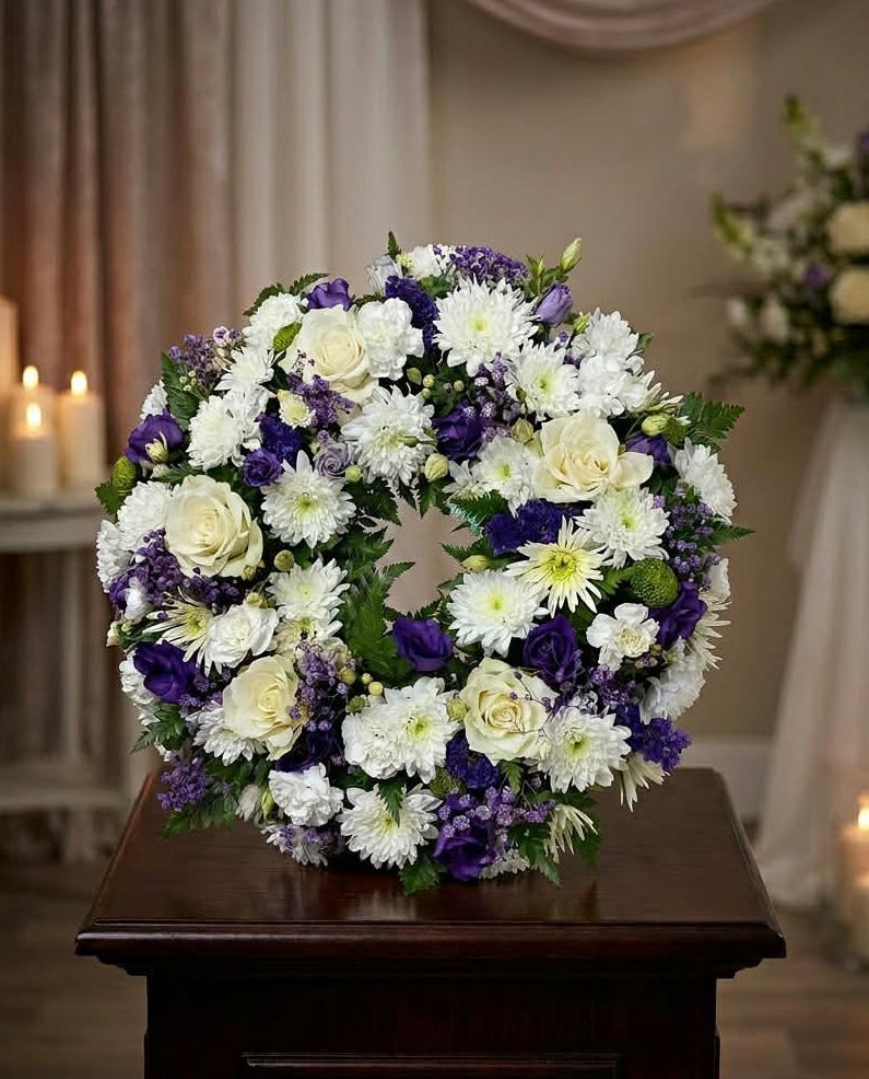 Purple and White 18 inch Wreath