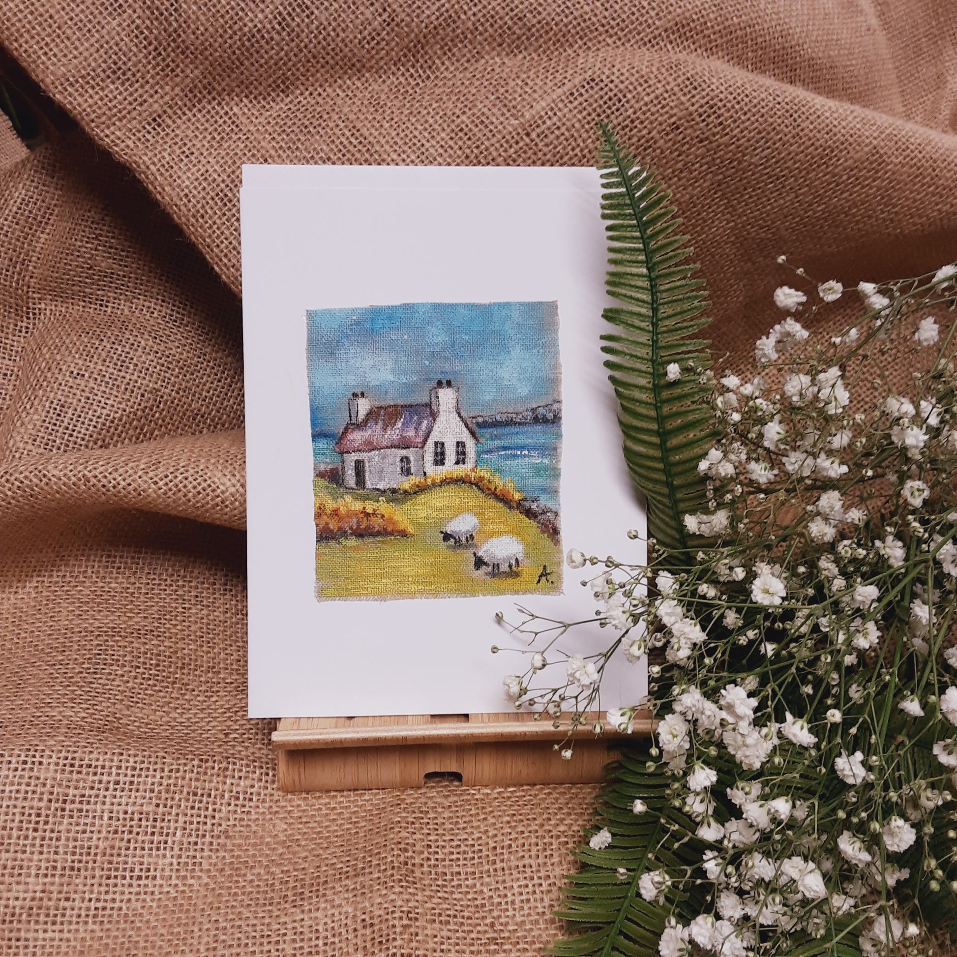 HAND PAINTED - Cottage - GREETINGS CARD