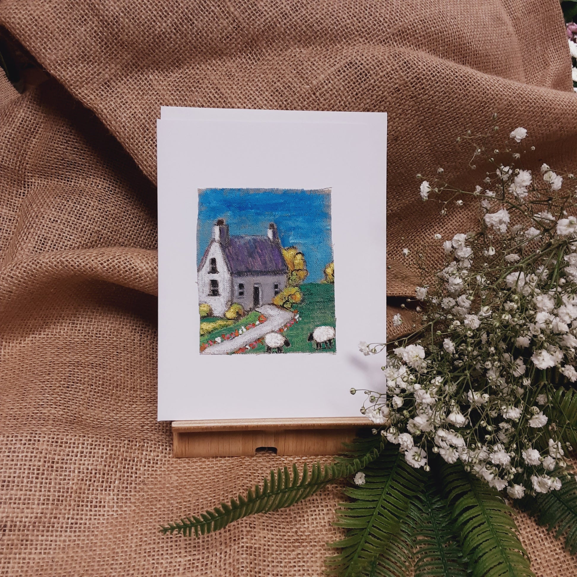 HAND PAINTED - Cottage - GREETINGS CARD