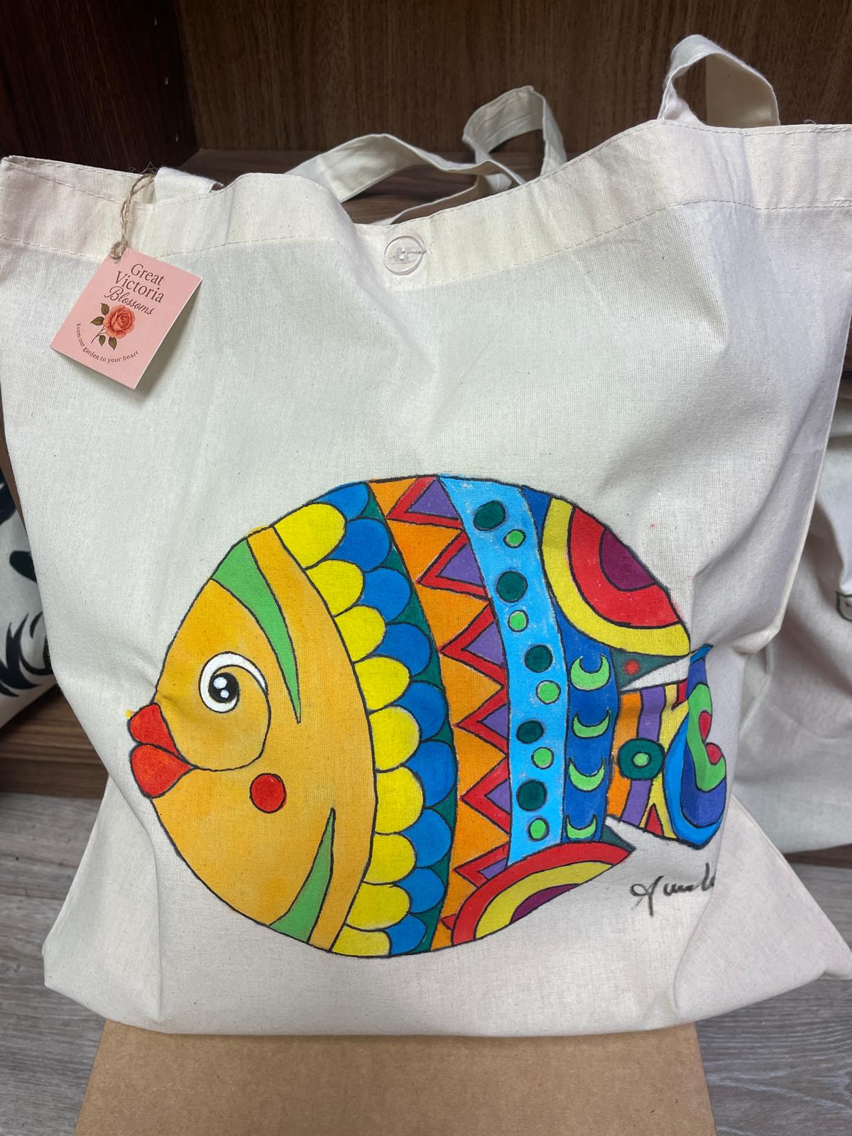 HAND-PAINTED FISH TOT BAG