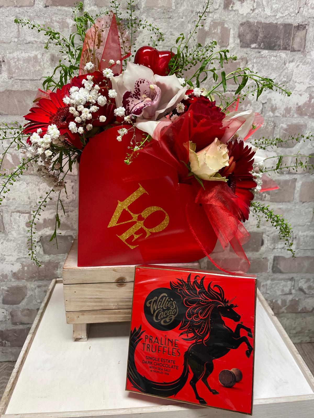 LOVE BOX and WILLIES'S DARK CHOCOLATE PRALINE  TRUFFLES