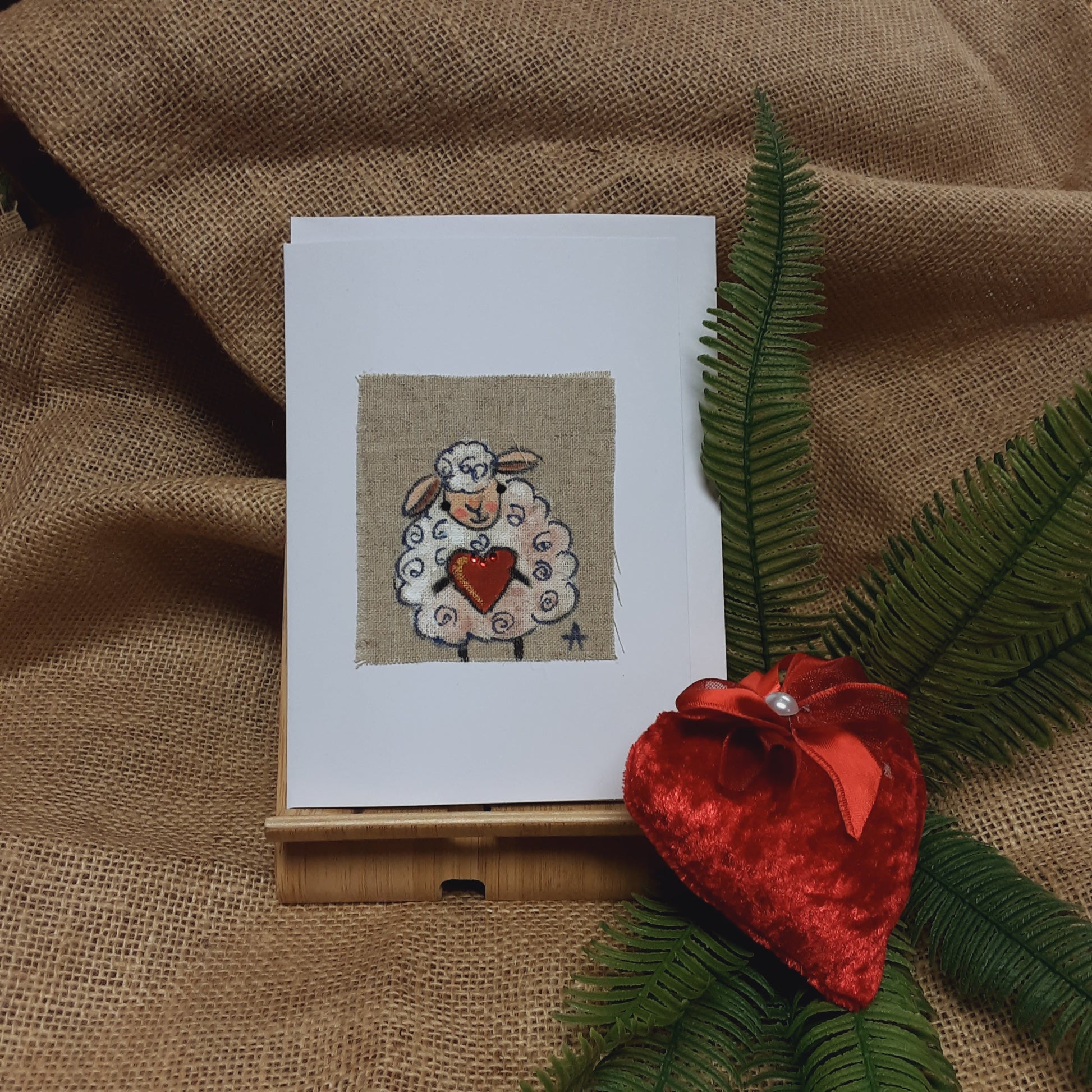 HAND PAINTED - white sheep -  GREETINGS CARD