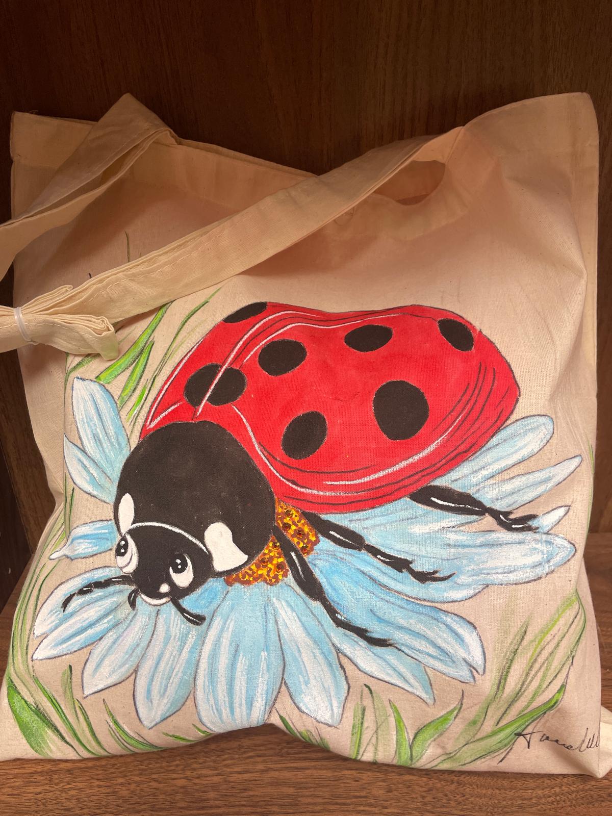HAND PAINTED LADY BIRD TOT BAG