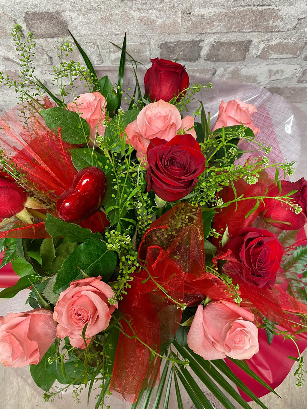 WHISPER OF LOVE -12 RED AND PINK ROSES BOUQUET-