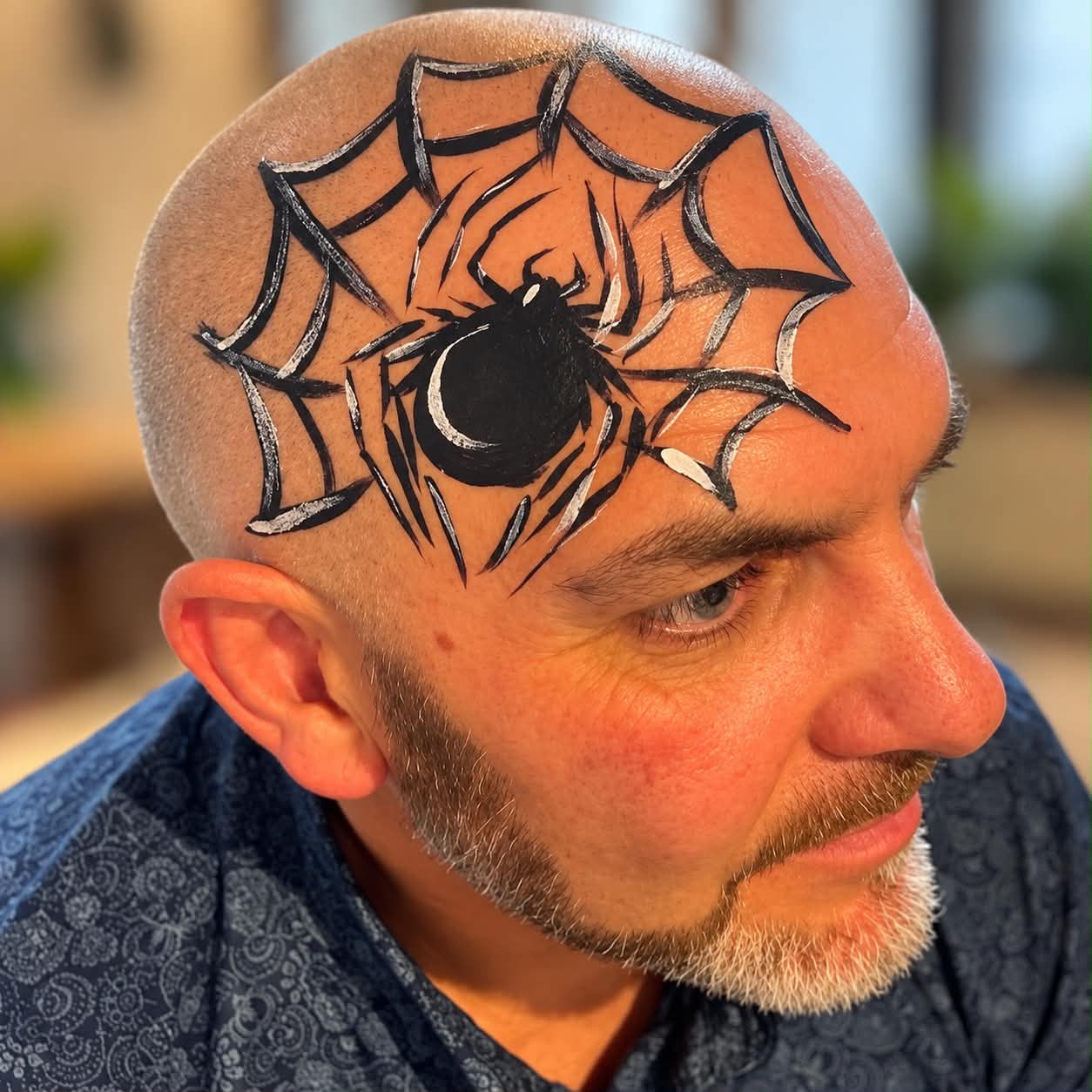 Spider web face painting for Halloween
